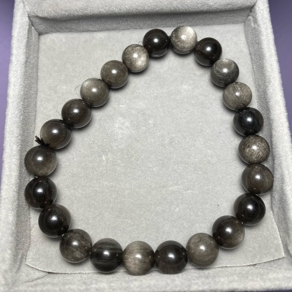 SILVER SHEEN OBSIDIAN STRETCHY NATURAL GEMSTONE BRACELET ~6MM - Picture 2 of 5